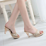 Women Sandals Rhinestone Women Shoes Sexy High Heels Shoe Ladies Sandalias Gold Silver Women Slippers Heeled Sandals
