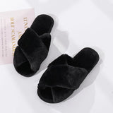 Women House Slippers Faux Fur Fashion Warm Shoes Woman Slip on Flats Female Slides Black Pink cozy home furry