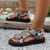 Breakj New Fashion Flat Beach Sandals Women's Thick-Soled Magic Stick National Wind Toe Women's
