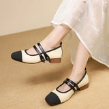 Single Shoes Women 2024 Spring Autumn New Korean Version Of Fashion Square Head Thick With Shallow Words Buckle Bean
