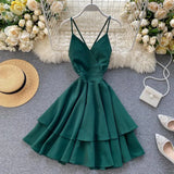 Summer Women V-neck Sling Cascade Ruffles Short Dress High Waist Slim Beach Backless Butterfly Bandage Red