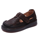 Breakj Time 99] Head Layer Of Cowhair Retro Handmade Hole Shoes Female Summer Beef Soft-Soled Mother Shoes With Hollow