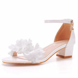 Breakj Cm Round Head With Thick Heel And Shallow Mouth With Sandals Pure White Flowers Bride Wedding Dress Shooting High