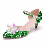 Queen 5CM Pointed Toe Bride Wedding Shoes Cinderella Prom Pumps Ankle Strap Buckle Rhinestone Mary Janes High