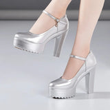 Cowhide Catwalk High Heels Women's Anti-Skid Thick Heel Waterproof Platform Cheongsam Models Soft Leather Work Shoes Women's