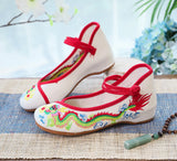 Breakj Dragon] Retro Embroidery Dragon Grain Shallow Mouth Plate Buckle Low Heel Canvas Embroidered Cloth Shoes Women's Single