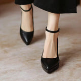 High Heel Women Ankle Strap Pumps 2024 Spring New Pointed Toe Thin Heels Platform Women Single Shoes Zapatos De