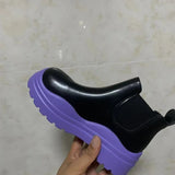 Shoes for Women 2023 Autumn Winter Square Heel Round Toe Chelsea Boots PU Slip-On Mixed Colors Gothic Shoes Botas