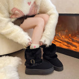 Breakj New Fur Belt Buckle Snow Boots Women Thick And Velvet Thick Thick Thick Cotton