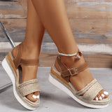 Breakj Grass Weaping Hemp Rope Slopes And Light Sandals Women Thick-Spoe With Buckle Beach Cool