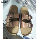 Women's Vintage Slippers Thick Bottom Retro Flat Sandals Buckle Strap Outside Summer Woman Shoes Ladies Slides Female