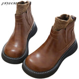 Socks Short Boots Women Literary Retro British Style Small Leather Shoes Thick-Soled Non-Slip Casual Big Head Women