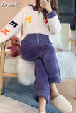 Women's Warm Home Clothes Sleepwear Ladies Flannel Thick Coral Fleec Oversized Woolen Pijama Zipper Plush Coral