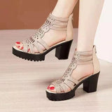 High Heels Gladiator Sandals Woman Open Head Sexy Rivet Block Heel Platform Shoes Summer Back Zip Size 35-40 Women