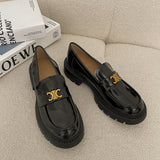 Shoes Women Spring And Autumn 2024 New Thick-Soled Round-Head French Vintage British Style Small Leather Shoes With Metal Buckle Single