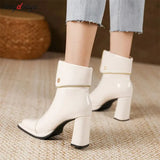 boots Ladies Shoes Ankle Women's Boots High Quality Modern Boots Women Solid Square Toe Zip Heeled Shoes Female