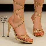 Breakj 2024 New Large Size Round Head With Women's High Heel Sandals Original Single