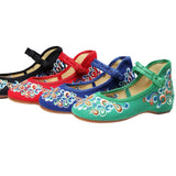 Breakj And Autumn Shallow Mouth Round Head Canvas Embroidered Cloth Shoes A Word Button Mother Shoes Women's Shoes Single
