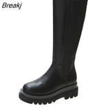 Woman Platform Waterproof Winter PU Leather Non-slip Knee High Brand Casual Women Chunky Long Black Boots