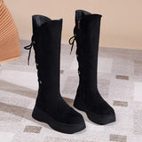 Boots 2022 New Fashion Women's Boots Solid High Heels Casual Platform Shoes Comfortable Lace Up Riding Modern