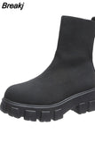 Women Thick Soles Casual Large Red Knitted Ankle Boots Spring New Women's Socks Boots Ladies Botas De Mujer Shoes