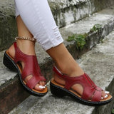 New Summer Sandals Velcro Stitches Hollowed-Out Thick Soles With Large Open-Toed Casual
