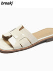 Size 33-43 Women Real Leather Sandals For Casual Low Heels Summer Shoes Women Slippers 2023 Fashion Mules Home