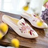 Breakj Single Shoes Cotton Shoes Pointed Shoes Muller Shoes Fashion National Style Women's Single Shoes Embroidered Cloth