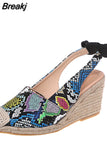 Women's Sandals Summer New Sandals Women's Large Size Spot Wedge Buckle Belt Serpentine Open Toe High Heel Women's Shoes