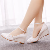 Breakj Cm Low Heel Pedicle Thin High Heel Women's Shoes Round Head Heel Single Shoes Bridal Shoes Pregnant Woman Wedding White