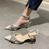 Rhinestones Women's Pumps Sexy Pointed Toe High Heel Sandal for Women Crystal Ankle Strap Thin Heels Wedding Shoes