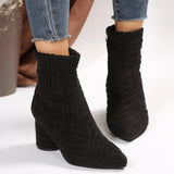 Breakj Towel Women's Cloth High-Heeling Boots Solid Color Side Zipper Tip Short Fashion Coarse And 2025 New
