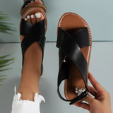 Breakj Large-Size Cross-Slip With Flat-Soled Sandals Women Retro Style Wide Fashion Strip Beach Cool Slippers