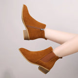 Breakj Women's Boots New Square With Large Size Women's Boots Velvet Fashion Boots Side Zippered Tips Short