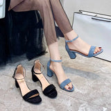 High Heel Sandals Women's Shoes Women's Summer Women's Leather Velvet Open Toe Thick Heel Buckle Bag Heel Size