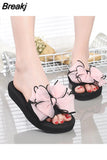 Platform Flip Flops for Woman Bohemian Style Summer Slipper with Bow Large Size Women's Summer Footwear Chaussure