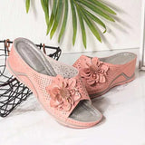 Breakj Summer New Slope With Flower Fish Mouth Large-Size Slippers Car Sewing Hollow Women's Leisure Cold
