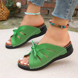 New Solid Color Rocking Line Hollowed-Out Fishmouth Slippers Large Size Bow Flat Heel