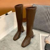 Women Black High Heel Long Boots Fashion Autumn Winter Warm Knee High Boots Soft Leather Thigh High Boots Shoes Zipper Size