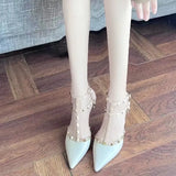 Breakj Rivet Sandals Women 2025 Summer New Korean Version Of Sexy Fashion Sharp Finger-Heel Single Shoes
