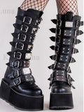 Design Gothic Style INS Hot Sale Great Quality Fashion Motorcycle Boots Big Size 34-50 Wedges Buckles Platform