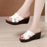 Women Wearing Sloping Sandals Summer 2023 New Thick-Soled Waterproof Platform One-Word Fishmouth 4143 Large Women's