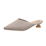 Slippers Women New Summer Shoes Women Fashion Pointed Toe Slides Spike Heels Beige Elastic Mesh Mules Female