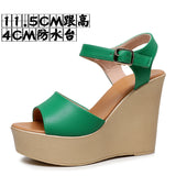 Breakj Layer Of Cow Skin Summer New Thick-Bottomed Beach 11CM Slopes And Women's Sandals High Heel Waterproof Table Comfortable Pine Pastry Fish Mouth
