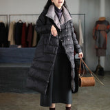 Winter Lapel Double Sided Down Long Jacket Women 5XL Double Breasted Warm Splicing Outwear New Loose White Duck Down