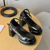 Heels Women's Spring Autumn Pumps Shoes Red Black Retro Thick Soled Mary Jane Shoes Ankle Buckle 9cm Chunky Heels
