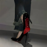 Heels With Black Side Air With Rhinestone Temperament Socialite Nude Pointed 2023 New