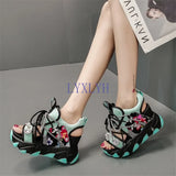 Platform Sandals Women 2020 Summer Breathable Rhinestones High Heels Ladies Shoes Height Increasing 8.5cm Women