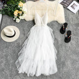 New Women Tulle Dress Summer Mesh Dress Summer High Waist Hem Asymmetrical Pleated Fairy Dress Female Slim