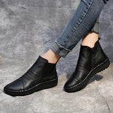 Breakj And Winter New Women's Shoes Winter Plus Velvet Leather Women's Boots Handmade Short Boots Women Flat Bottom Leisure Soft Bottom